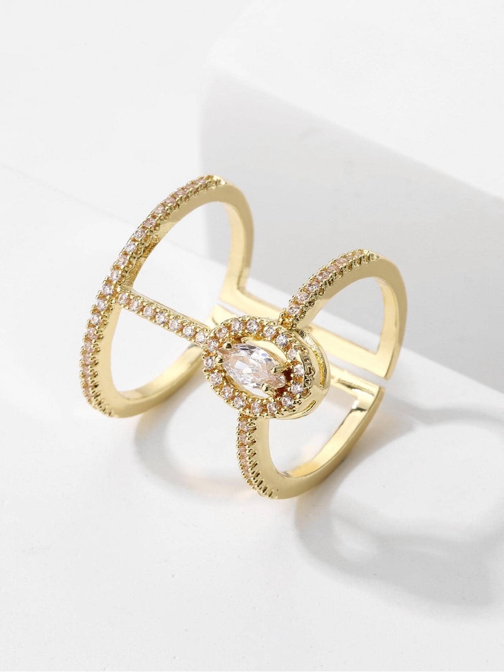 Gold Marquise Crystal Double Band Ring
